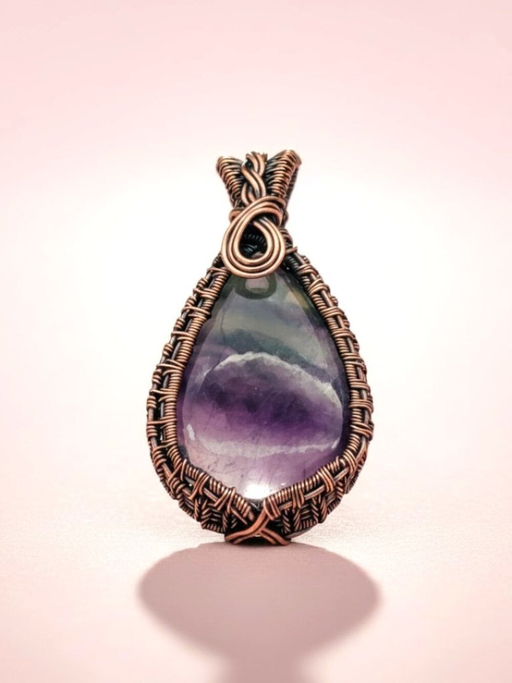 Copper Wire Wrapped Rainbow Fluorite Necklace